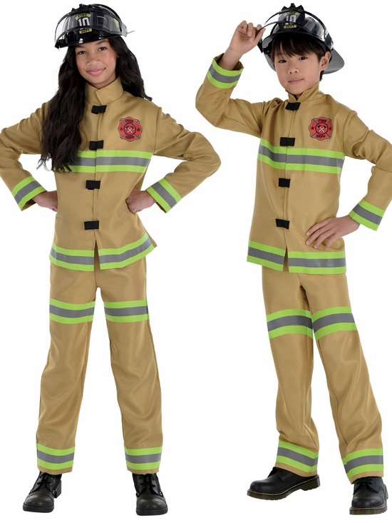 Other - Children's Tan Firefighter Halloween Costume with Lime Reflective Trim
